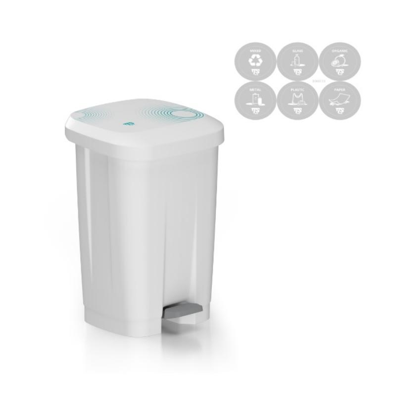 Koš s pedalko z belim pokrovom Moji 50L, TTS